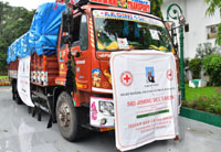 telangana red cross sends relief for tripura flood victims